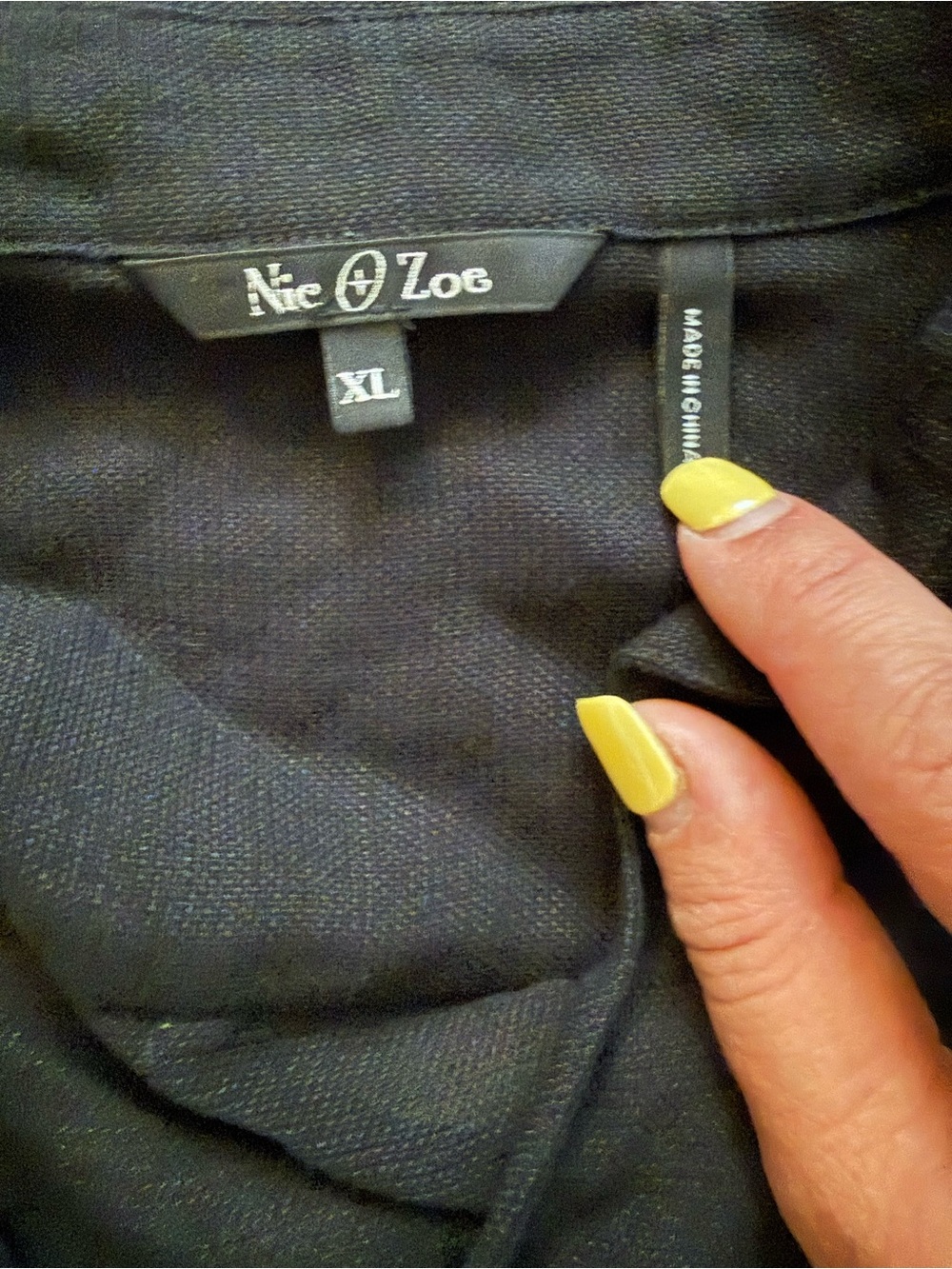 Nic+Zoe Black Silk Linen Tie-Waist Blouse Button-Down Shirt Quite Luxury Classic - Picture 6 of 8